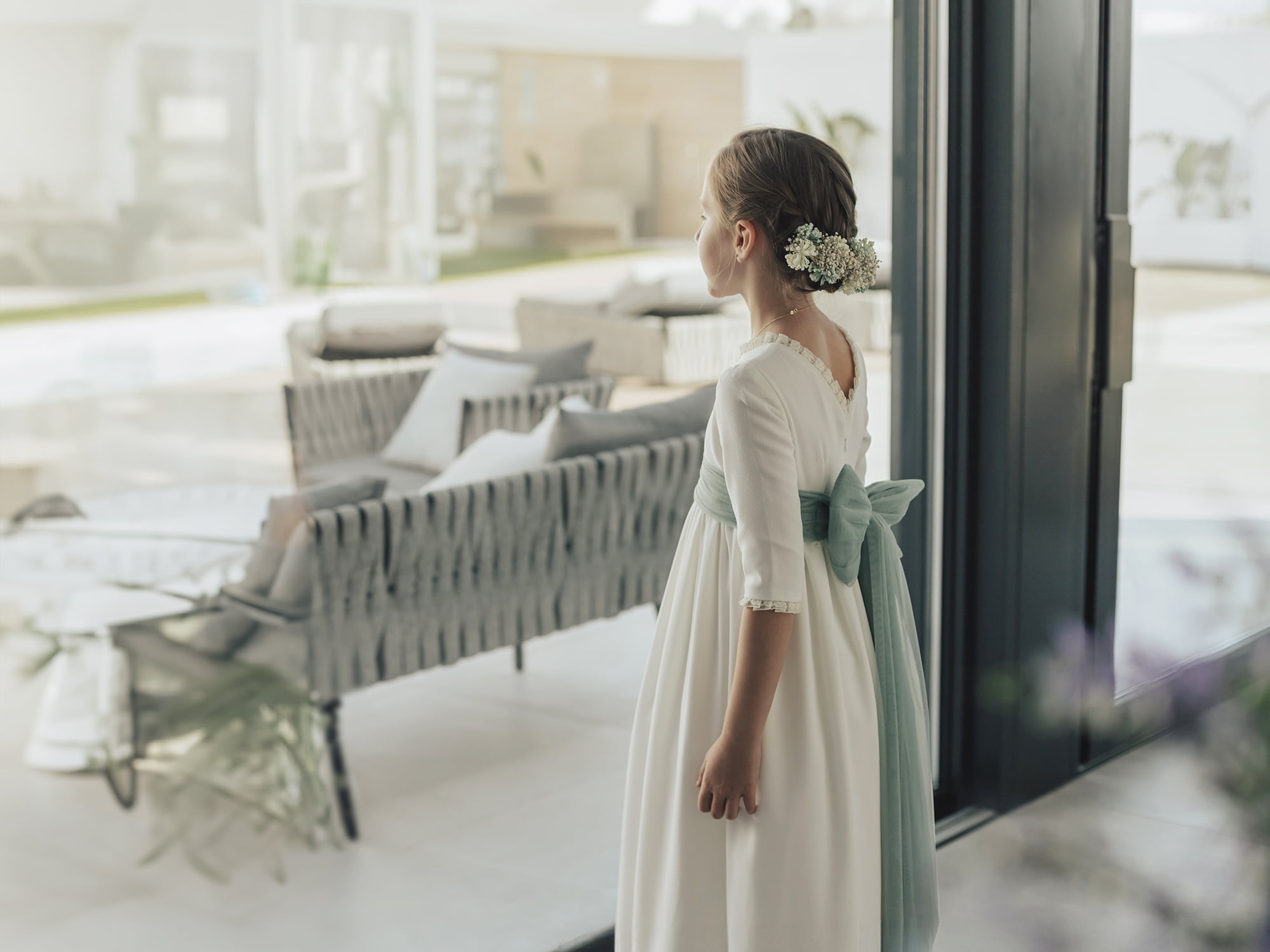 Fotografía de comunión con vestido elegante
